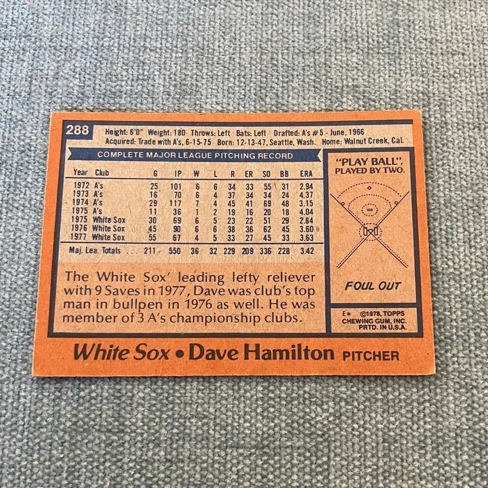 1978 Topps Chicago White Sox Baseball Card Trading Card